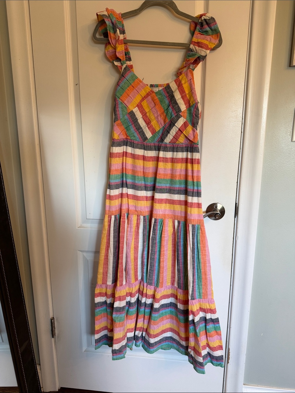 THML Multicolor Striped Ruffle Strap Maxi Dress
